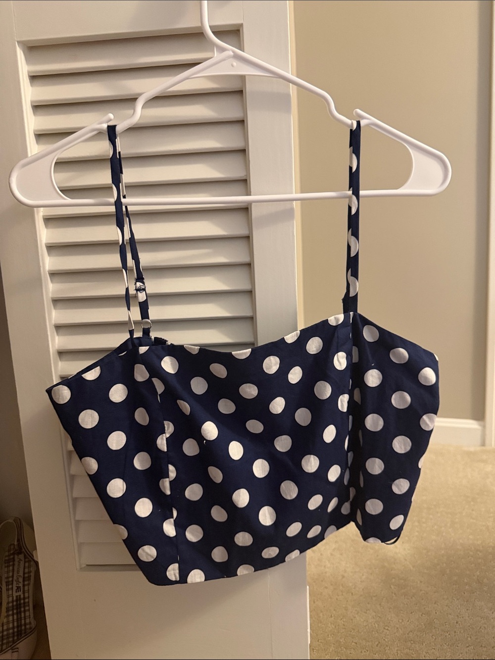 Women’s Navy Blue Polka Dot Cropped Cami Top